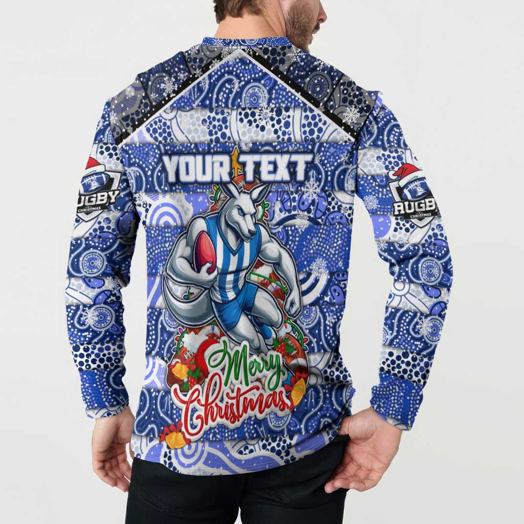 Custom Kangaroos Rugby Merry Christmas Button Sweatshirt Indigenous Australian Art