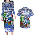 Custom Kangaroos Rugby Merry Christmas Couples Matching Long Sleeve Bodycon Dress and Hawaiian Shirt Indigenous Australian Art
