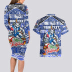 Custom Kangaroos Rugby Merry Christmas Couples Matching Long Sleeve Bodycon Dress and Hawaiian Shirt Indigenous Australian Art