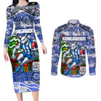 Custom Kangaroos Rugby Merry Christmas Couples Matching Long Sleeve Bodycon Dress and Long Sleeve Button Shirt Indigenous Australian Art