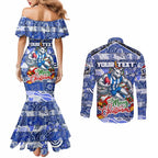 Custom Kangaroos Rugby Merry Christmas Couples Matching Mermaid Dress and Long Sleeve Button Shirt Indigenous Australian Art