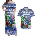 Custom Kangaroos Rugby Merry Christmas Couples Matching Off Shoulder Maxi Dress and Hawaiian Shirt Indigenous Australian Art