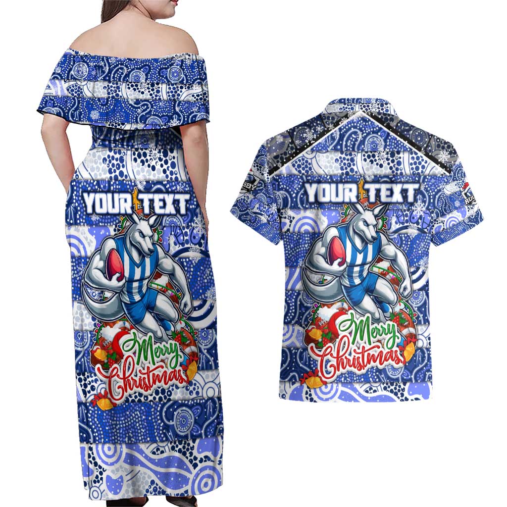 Custom Kangaroos Rugby Merry Christmas Couples Matching Off Shoulder Maxi Dress and Hawaiian Shirt Indigenous Australian Art