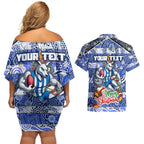Custom Kangaroos Rugby Merry Christmas Couples Matching Off Shoulder Short Dress and Hawaiian Shirt Indigenous Australian Art