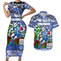 Custom Kangaroos Rugby Merry Christmas Couples Matching Short Sleeve Bodycon Dress and Hawaiian Shirt Indigenous Australian Art