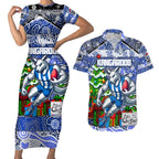 Custom Kangaroos Rugby Merry Christmas Couples Matching Short Sleeve Bodycon Dress and Hawaiian Shirt Indigenous Australian Art