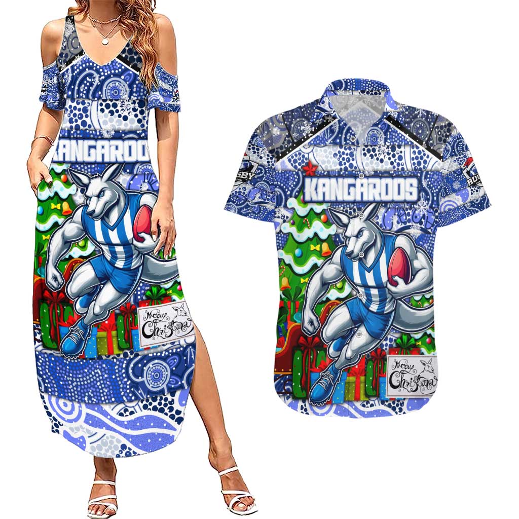 Custom Kangaroos Rugby Merry Christmas Couples Matching Summer Maxi Dress and Hawaiian Shirt Indigenous Australian Art