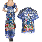 Custom Kangaroos Rugby Merry Christmas Couples Matching Summer Maxi Dress and Hawaiian Shirt Indigenous Australian Art