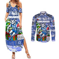 Custom Kangaroos Rugby Merry Christmas Couples Matching Summer Maxi Dress and Long Sleeve Button Shirt Indigenous Australian Art