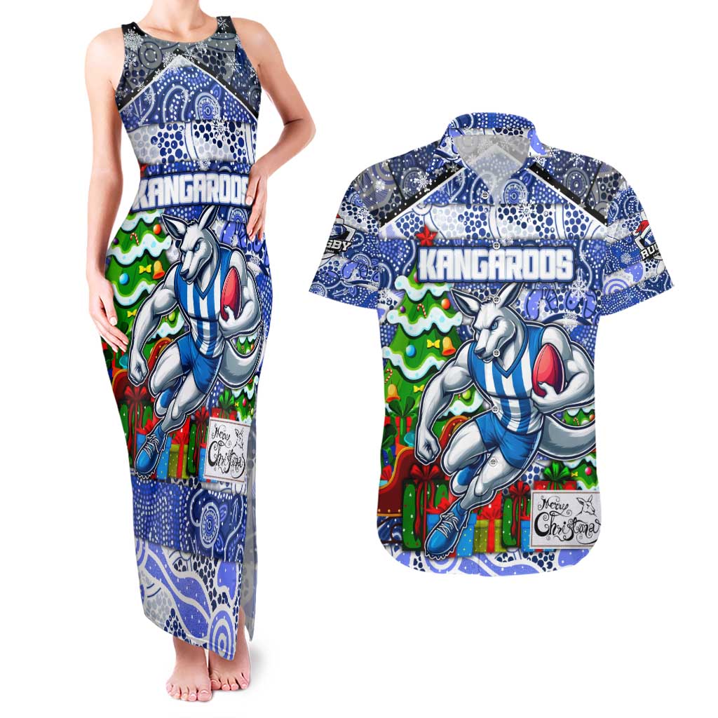 Custom Kangaroos Rugby Merry Christmas Couples Matching Tank Maxi Dress and Hawaiian Shirt Indigenous Australian Art