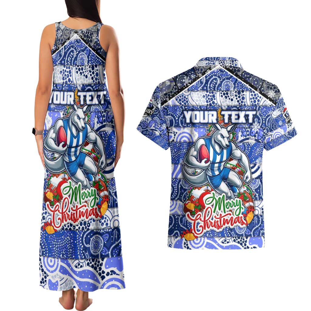 Custom Kangaroos Rugby Merry Christmas Couples Matching Tank Maxi Dress and Hawaiian Shirt Indigenous Australian Art