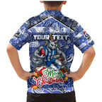 Custom Kangaroos Rugby Merry Christmas Family Matching Mermaid Dress and Hawaiian Shirt Indigenous Australian Art