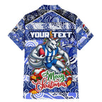 Custom Kangaroos Rugby Merry Christmas Family Matching Mermaid Dress and Hawaiian Shirt Indigenous Australian Art