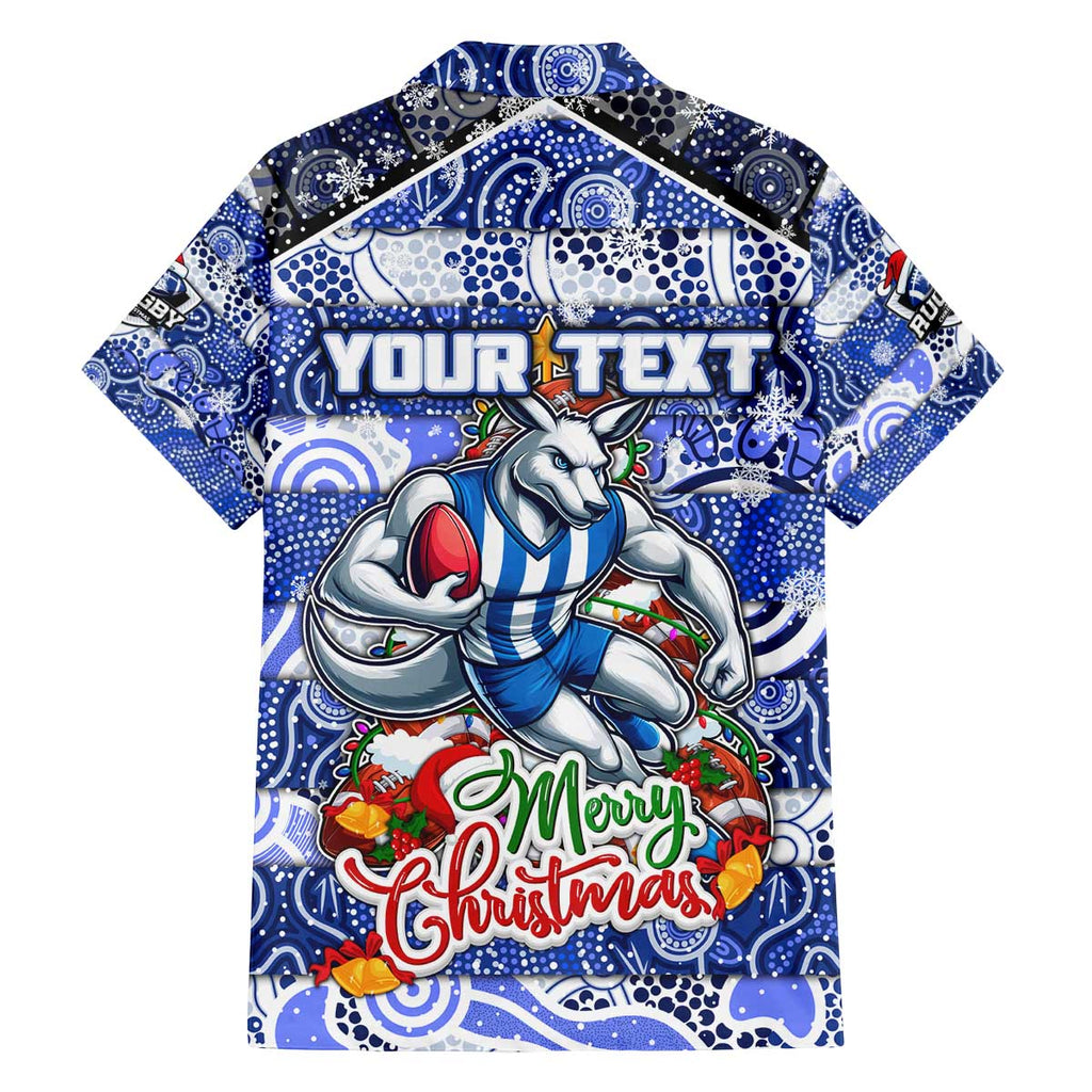 Custom Kangaroos Rugby Merry Christmas Family Matching Off The Shoulder Long Sleeve Dress and Hawaiian Shirt Indigenous Australian Art