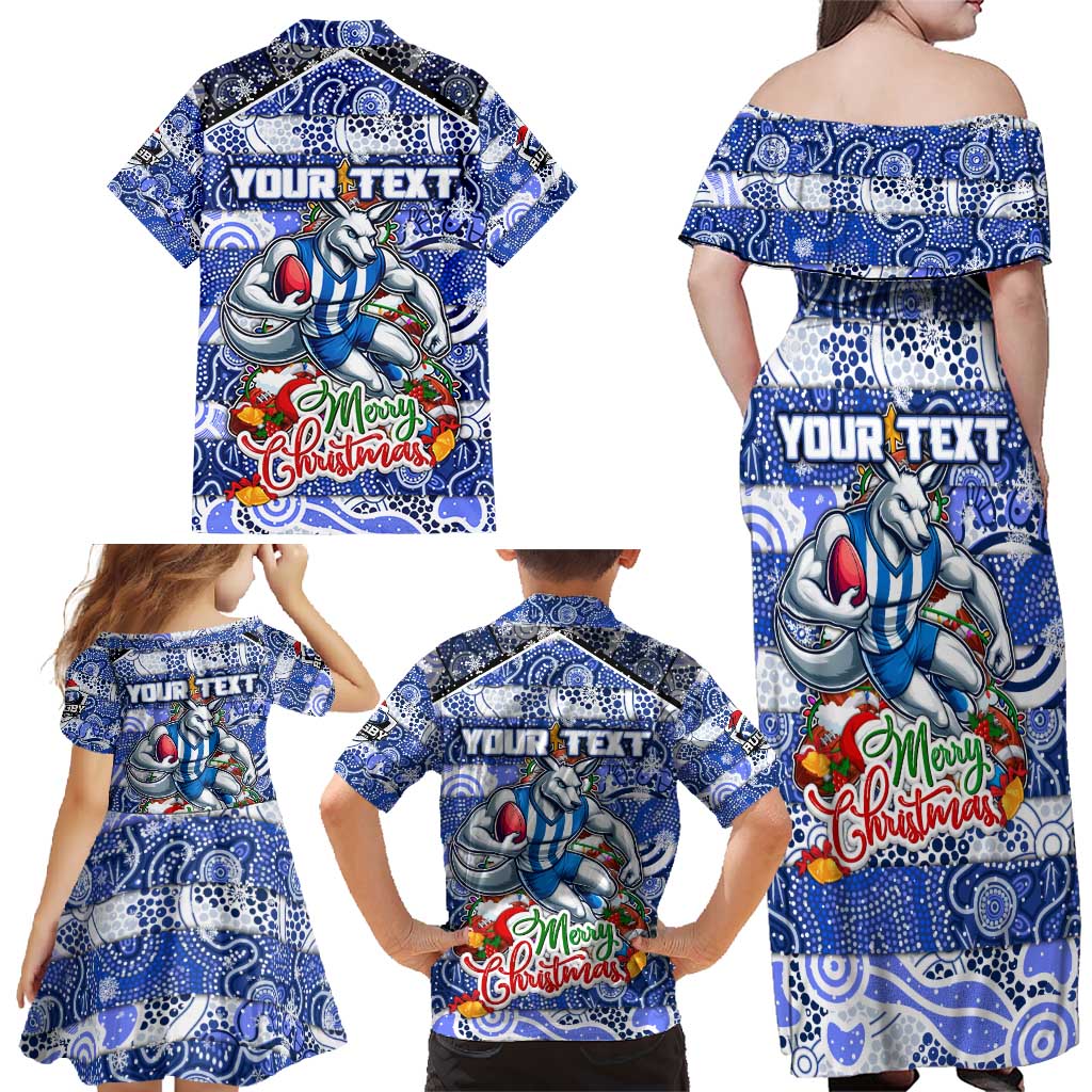 Custom Kangaroos Rugby Merry Christmas Family Matching Off Shoulder Maxi Dress and Hawaiian Shirt Indigenous Australian Art