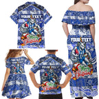 Custom Kangaroos Rugby Merry Christmas Family Matching Off Shoulder Maxi Dress and Hawaiian Shirt Indigenous Australian Art
