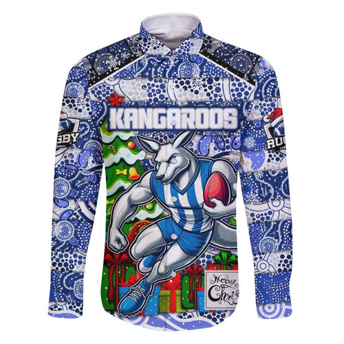 Custom Kangaroos Rugby Merry Christmas Family Matching Off Shoulder Maxi Dress and Hawaiian Shirt Indigenous Australian Art