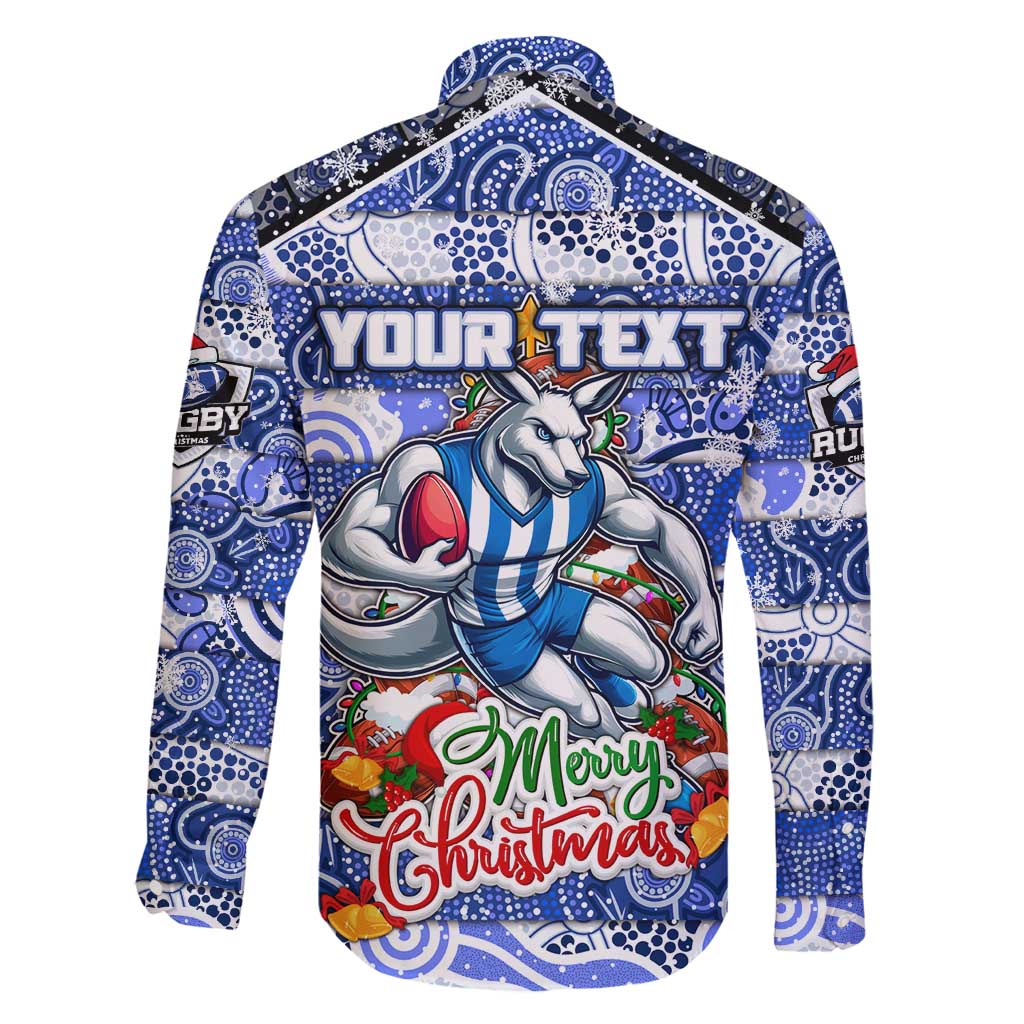 Custom Kangaroos Rugby Merry Christmas Family Matching Off Shoulder Maxi Dress and Hawaiian Shirt Indigenous Australian Art