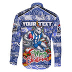 Custom Kangaroos Rugby Merry Christmas Family Matching Off Shoulder Maxi Dress and Hawaiian Shirt Indigenous Australian Art