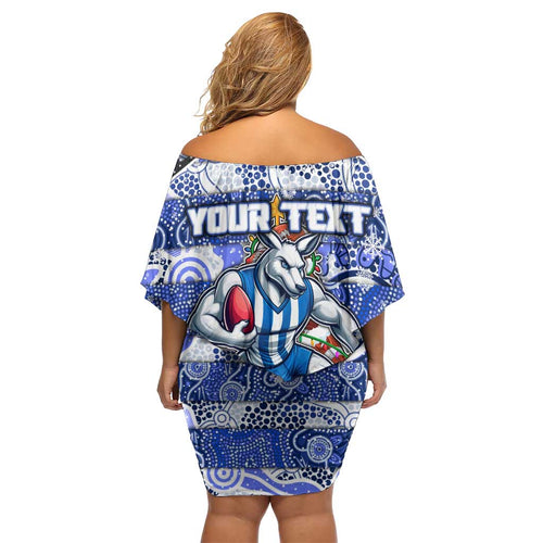 Custom Kangaroos Rugby Merry Christmas Family Matching Off Shoulder Short Dress and Hawaiian Shirt Indigenous Australian Art