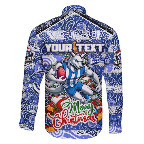 Custom Kangaroos Rugby Merry Christmas Family Matching Puletasi and Hawaiian Shirt Indigenous Australian Art