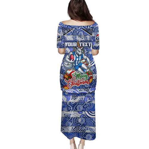 Custom Kangaroos Rugby Merry Christmas Family Matching Puletasi and Hawaiian Shirt Indigenous Australian Art