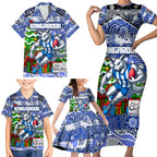 Custom Kangaroos Rugby Merry Christmas Family Matching Short Sleeve Bodycon Dress and Hawaiian Shirt Indigenous Australian Art