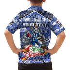 Custom Kangaroos Rugby Merry Christmas Family Matching Short Sleeve Bodycon Dress and Hawaiian Shirt Indigenous Australian Art