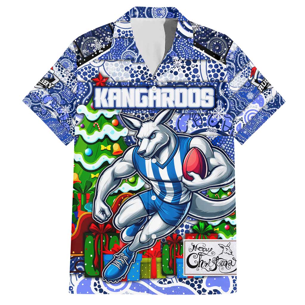 Custom Kangaroos Rugby Merry Christmas Family Matching Short Sleeve Bodycon Dress and Hawaiian Shirt Indigenous Australian Art
