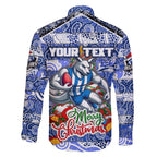 Custom Kangaroos Rugby Merry Christmas Family Matching Short Sleeve Bodycon Dress and Hawaiian Shirt Indigenous Australian Art