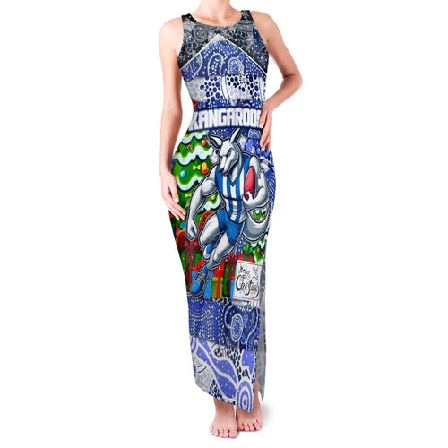 Custom Kangaroos Rugby Merry Christmas Family Matching Tank Maxi Dress and Hawaiian Shirt Indigenous Australian Art
