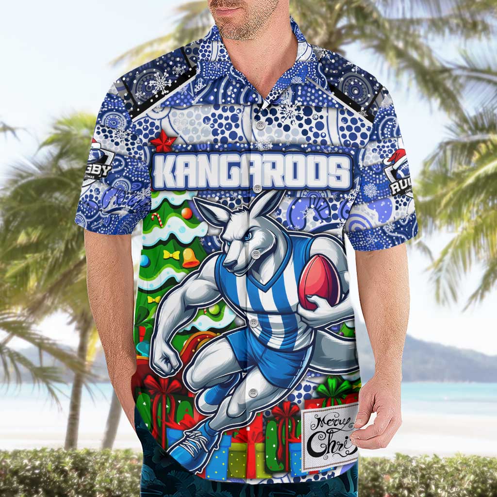 Custom Kangaroos Rugby Merry Christmas Hawaiian Shirt Indigenous Australian Art