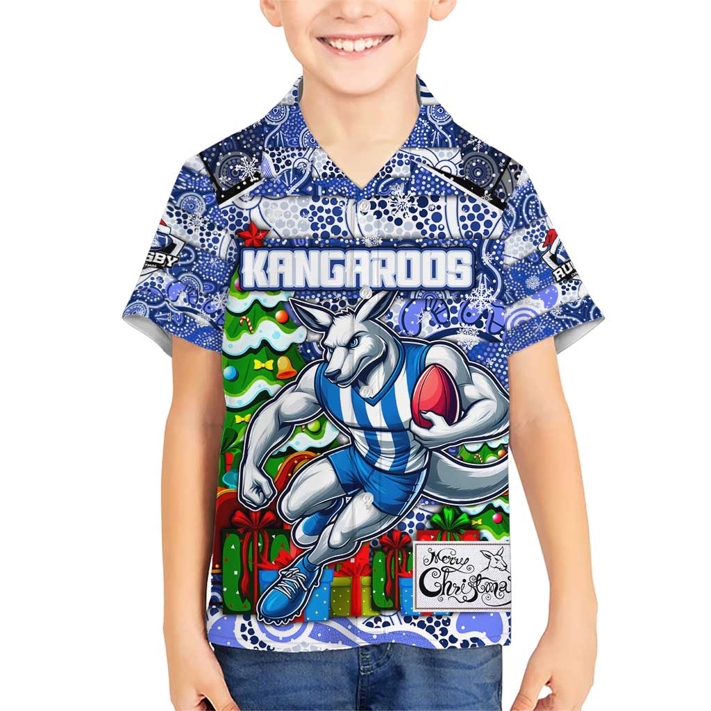 Custom Kangaroos Rugby Merry Christmas Hawaiian Shirt Indigenous Australian Art