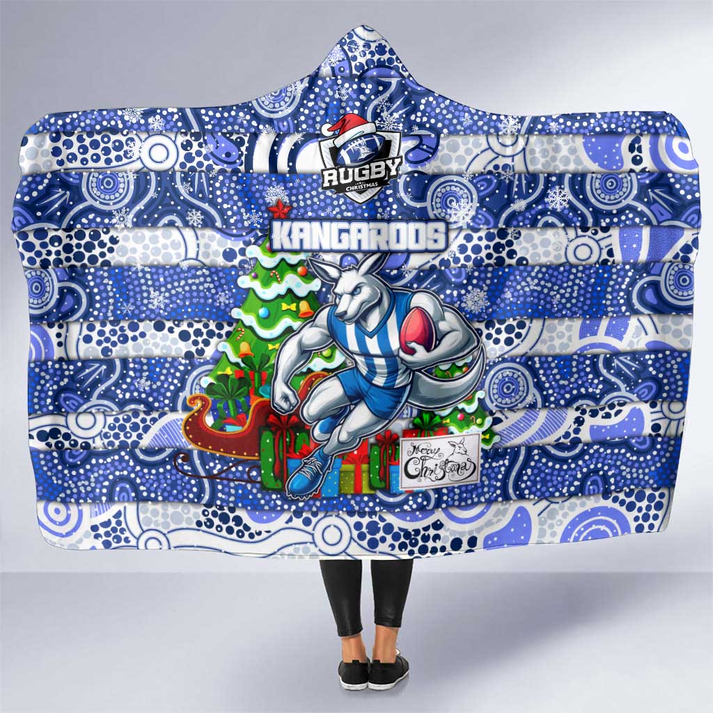 Kangaroos Football Merry Christmas Hooded Blanket Indigenous Australian Art