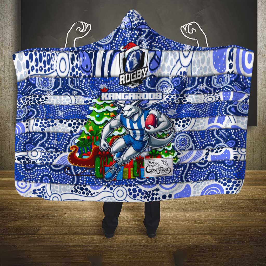 Kangaroos Football Merry Christmas Hooded Blanket Indigenous Australian Art