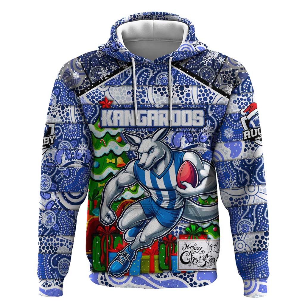 Custom Kangaroos Rugby Merry Christmas Hoodie Indigenous Australian Art