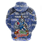 Custom Kangaroos Rugby Merry Christmas Hoodie Indigenous Australian Art