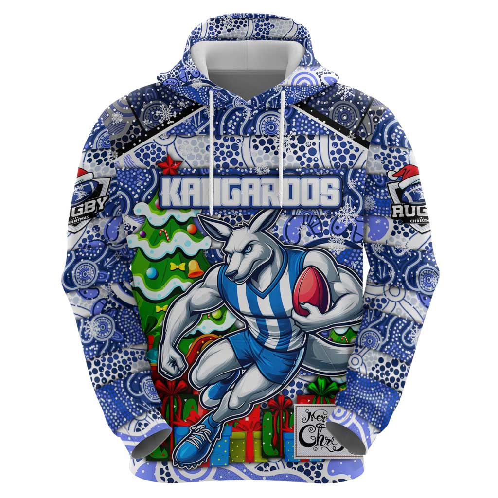 Custom Kangaroos Rugby Merry Christmas Hoodie Indigenous Australian Art