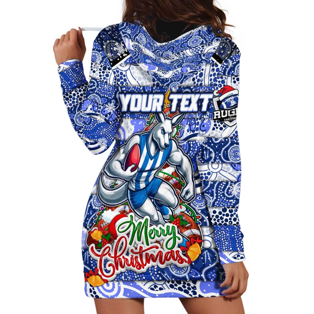 Custom Kangaroos Rugby Merry Christmas Hoodie Dress Indigenous Australian Art
