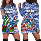 Custom Kangaroos Rugby Merry Christmas Hoodie Dress Indigenous Australian Art