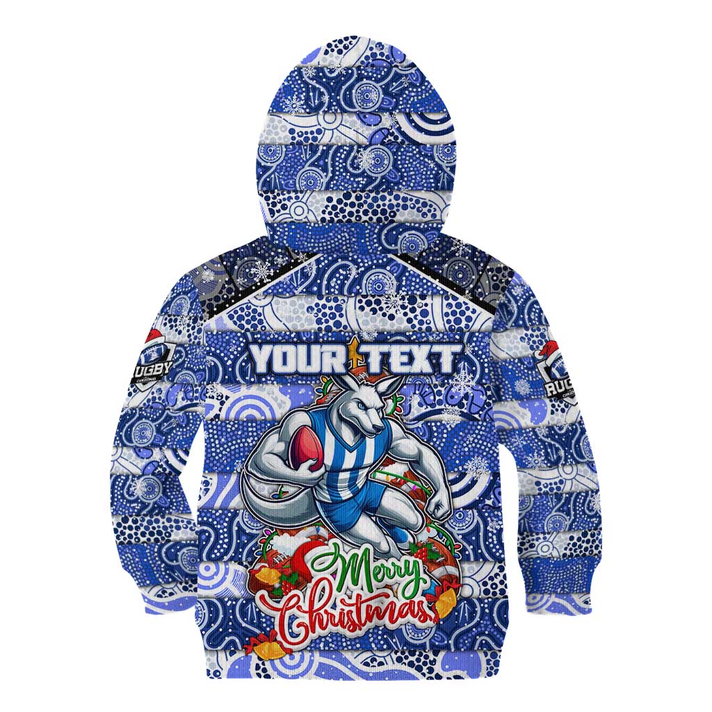 Custom Kangaroos Rugby Merry Christmas Kid Hoodie Indigenous Australian Art