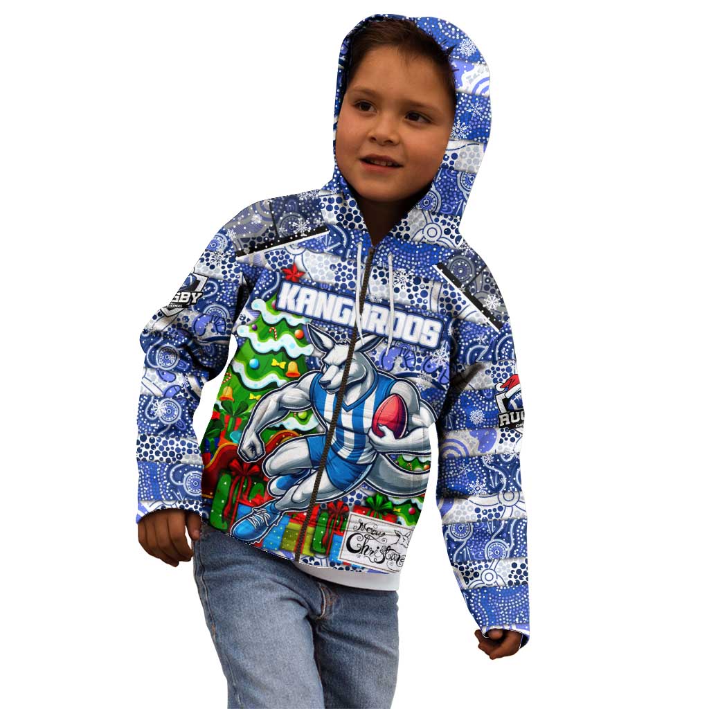 Custom Kangaroos Rugby Merry Christmas Kid Hoodie Indigenous Australian Art