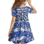 Custom Kangaroos Rugby Merry Christmas Kid Short Sleeve Dress Indigenous Australian Art