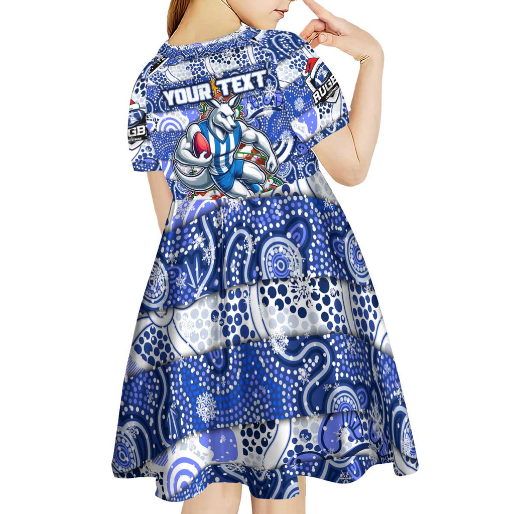 Custom Kangaroos Rugby Merry Christmas Kid Short Sleeve Dress Indigenous Australian Art