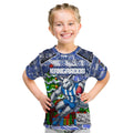 Custom Kangaroos Rugby Merry Christmas Kid T Shirt Indigenous Australian Art