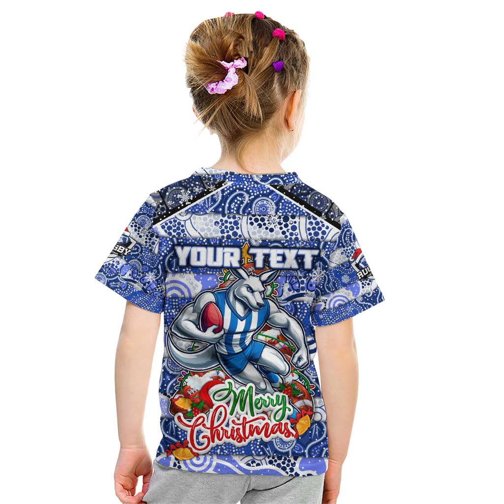Custom Kangaroos Rugby Merry Christmas Kid T Shirt Indigenous Australian Art