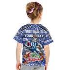 Custom Kangaroos Rugby Merry Christmas Kid T Shirt Indigenous Australian Art