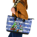 Kangaroos Football Merry Christmas Leather Tote Bag Indigenous Australian Art