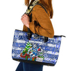 Kangaroos Football Merry Christmas Leather Tote Bag Indigenous Australian Art