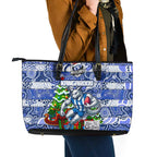Kangaroos Football Merry Christmas Leather Tote Bag Indigenous Australian Art